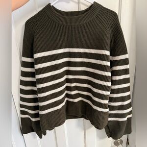 COS Olive and White Striped Sweater